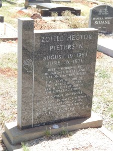 Grave marker of Hector Pieterson, boy martyr of the Soweto uprising, 16 June 1976