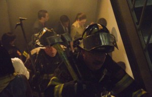 Firefighers ascend the World Trade Center on 9-11-01